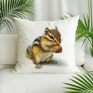 Chipmunk holding nut in paws Pillow Cover with Zipper Closure, Soft Polyester Fabric for Sofa Bed Living Room, Machine Washable, Elegant for home Decor Accent Pillows