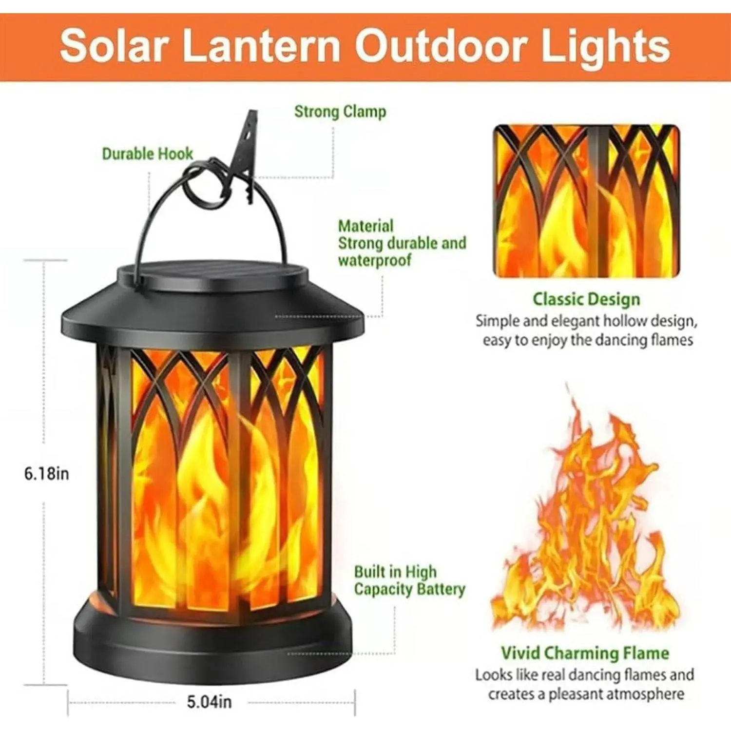Solar Lanterns Outdoor 2-Pack – Flickering Flame Effect, USB-C Charging, 4 Modes, IP65 Waterproof, For Garden Patio Camping