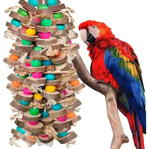Multicolored Wooden Blocks Bird Chewing Bite Toy Parrot Cage Toys for Large Medium Birds Macaws Cockatoos African Grey