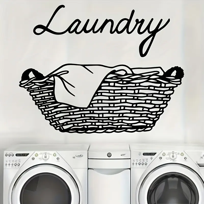 1pc "LAUNDRY" Basket Design Waterproof Vinyl Wall Sticker - Black & White, Removable, Self-Adhesive Decor for Laundry Room & Bathroom, Laundry Room Accessories