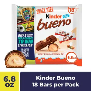 Kinder Bueno Milk Chocolate Bars, Chocolate Candy Bars with Hazelnut Filling for Game Day, Football Party Supplies, Snacks for Adults, Snack Size 6.8 oz.