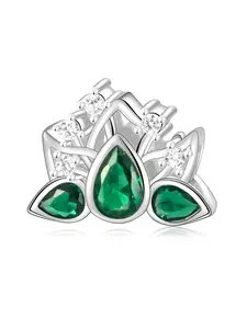 Elegant Copper Plated Lotus Charm, Zircon Heart Design, Luxurious Floral Element, Perfect Gift for Girlfriend, All Seasons Jewelry