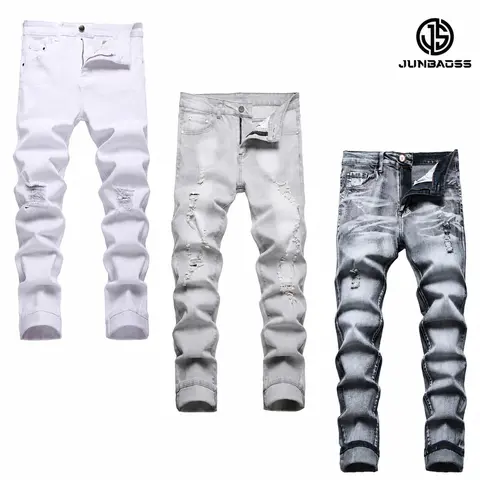JUNBAOSS Men's Multi Pack Slim Fit Stretch Jeans Ripped Skinny Jeans for Men, Distressed Straight Leg Fashion Casual Popular Chic Comfort Flex Waist Denim Pants, Menswear Classic Street Style Cotton Fabric Jean Natural Hipster Personalized Stylish Jeans