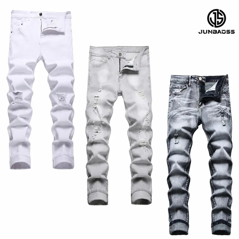 JUNBAOSS Men's Multi Pack Slim Fit Stretch Jeans Ripped Skinny Jeans for Men, Distressed Straight Leg Fashion Casual Popular Chic Comfort Flex Waist Denim Pants, Menswear Classic Street Style Cotton Fabric Jean Natural Hipster Personalized Stylish Jeans