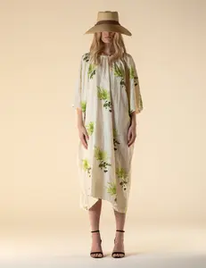 Laguna Linen Kaftan Green Chrysanthemum