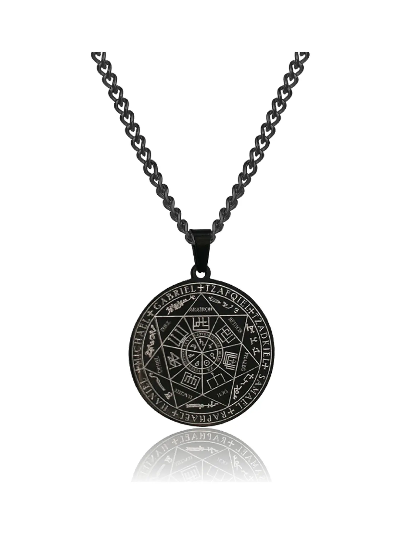 Stainless Steel Seven Angels Ancient Seal Necklace, Solomon Protection Pendant, Spiritual Healing Amulet, Unique Saint Design Jewelry Gift