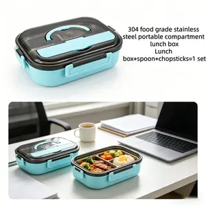 Food Grade Lunch Box Bento Box, 304 Stainless Steel Plate, Heatable Portable Fast Food Insulated Compartment Lunch Box