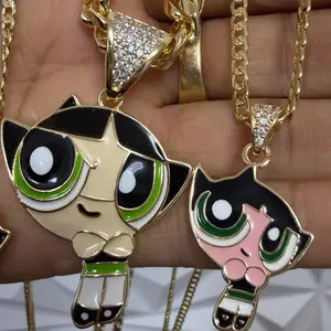 Powerpuff Girls Buttercup Necklace with Chain and Pendant Featuring Iconic Character Design in Gold Tone