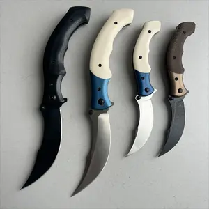 Compact Assisted Folding Knife 3.33" 12C27 Black Stonewashed Persian Blade, Brown Burlap Micarta Handles with Stainless Steel Bolsters