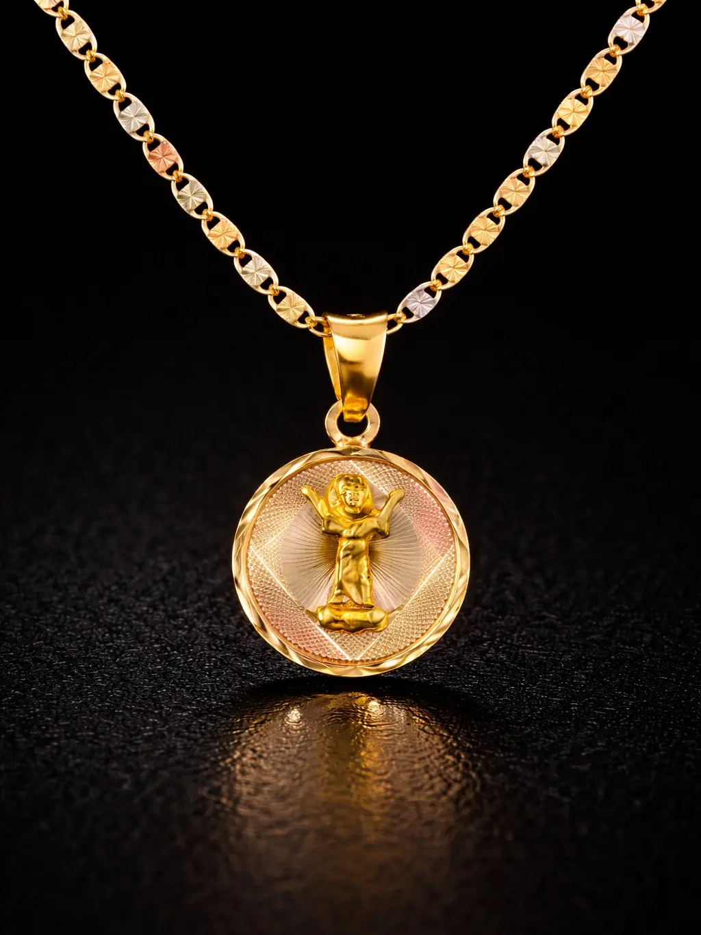Baby Jesus Necklace 14K Gold Tri Color Pendant Divino Nino Chain for Womens Girls Gifts Religious