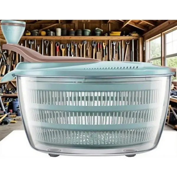 4.24 Quart Lettuce Dryer with Double Drainage Holes, Salad Spinner for Washing and Draining Greens, Efficient Vegetable Washer, Reusable Kitchen Tool for Fruits and Vegetables, Easy Spin and Drain Design