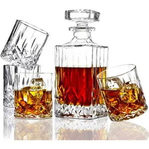 ELIDOMC 5PC Italian Crafted Crystal Whiskey Decanter & Whiskey Glasses Set, Crystal Decanter Set With 4 Whiskey Glasses, Whiskey Decanter Sets for Men.