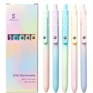 5pcs/set Zan Shi Leihang Aurora Gradient Click Pens, Retractable Gel Pens, Low Center High Aesthetic, Low Center Design 0.7mm Thick Ink Pen, Writing Brush