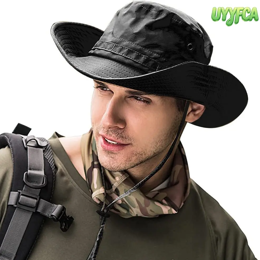 Men Women UPF 50+ Wide Brim Boonie Hat, Breathable Mesh Bucket Sun Hat with Chin Strap, Foldable UV Protection Safari Hat for Fishing, Hiking, Beach,Camping and Outdoor Activities Fishing hat beach outfits Sun hat beach hat summervibes,summerwins sombrero