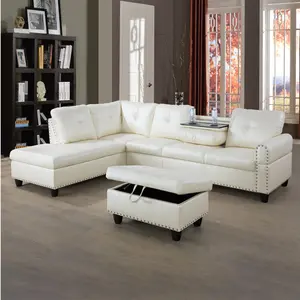 White Faux Leather 3-Piece Sofa Set, Modern Upholstered Couch for Living Room, Comfortable Sturdy Easy-Clean Home Furniture for Apartment & Family Room