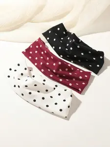 3 Pcs Retro Polka Dot Hairbands, Fashion Sports Headwear, Quick-Dry Sweat-Wicking, Versatile Daily Accessory, Street Dance, Travel, Beach, School
