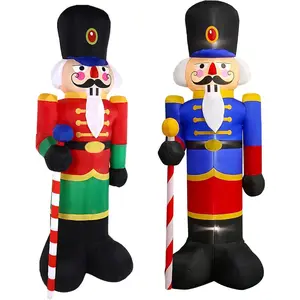2 Packs 8ft Nutcracker Soldier Christmas Inflatable Porch Decor Yard Inflatable for Outdoor Decor/Yard/Garden/Lawn (Red&Blue)