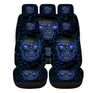 Full Car Seat Covers Set, Blue Skull Print Thick Fabric, Ultra Stretch Material, Car Seat Protectors, Fits Tesla Model Y, Small Cars, Suvs, Halloween Christmas Gift