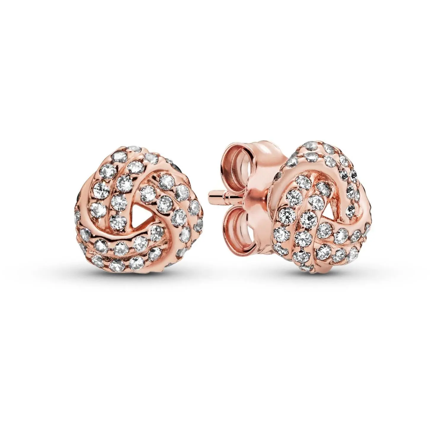 Pandora Shimmering Knot Stud Earrings 280696CZ, Rose Gold, After Dark, Classic