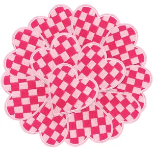 12Pcs Heart Embroidery Iron On Patches Sports Pink Decorative Fashion Cute Appliques Accessories for DIY Clothes Jackets Hats Backpacks