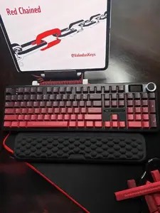 Red Chained Wireless Full Keyboard Set with Ergonomic Design Durable Artisan Keycaps Great Board Including Mouse Pad and Textured Cover for Gamers Office