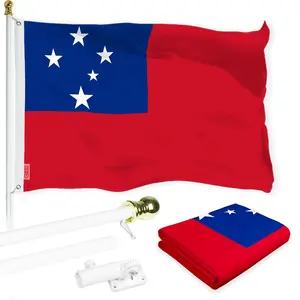 G128 Combo Pack: 6 Ft Tangle Free Aluminum Spinning Flagpole (White) & Samoa Samoan | 3x5 Ft | LiteWeave Pro Series Printed 150D Polyester | Pole with Flag Included