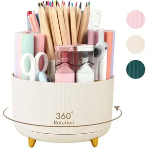 360 Rotating Plastic Desk Pen Organizer with 5 Slots, Dual-Purpose Art  Pencil Cup for Office, School,