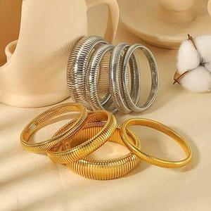 Women's gold bracelet thick elastic bracelet set 18K gold plated stainless steel chain bracelet elastic wide wristband bracelet