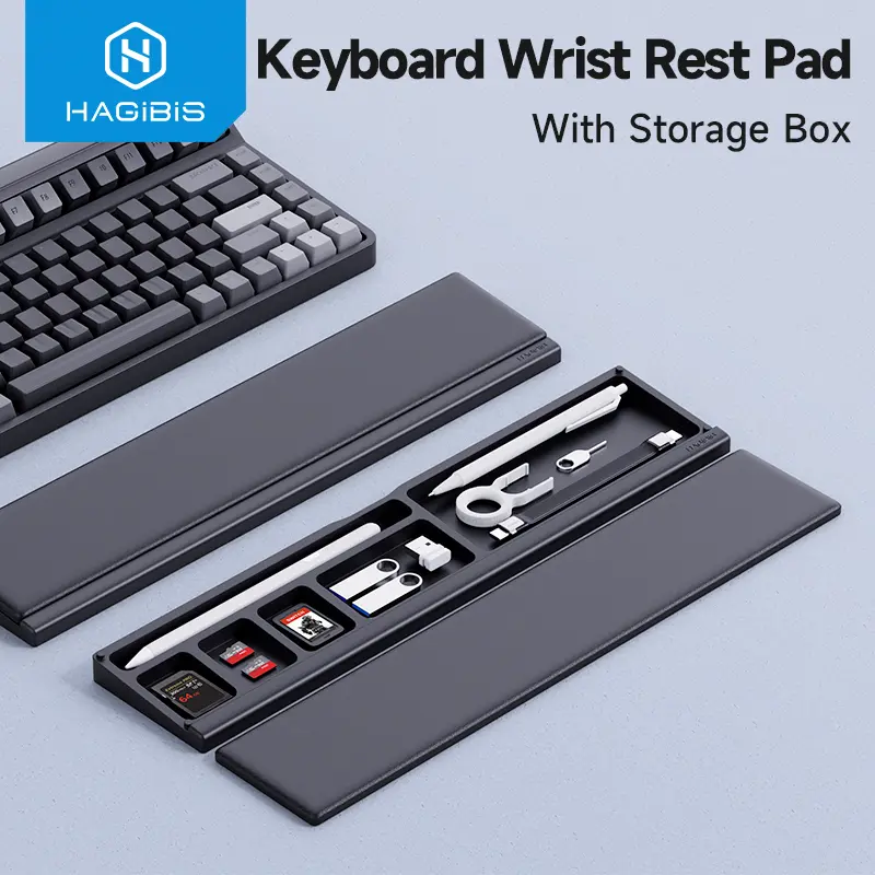 Hagibis Ergonomic Keyboard Wrist Rest Pad with Rectangular Mouse Pad - Ergonomic Design, Soft Memory Foam Wrist Support, Desktop Storage Box, Pain Relief, Elevate Typing Experience, Office and Home Accessory for Users