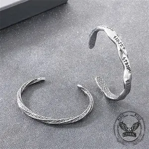 GTHIC Viking Rune Möbius Twisted Stainless Steel Open Bracelet Symbolic Norse Fashion Jewelry for Men Women Daily or Event Looks