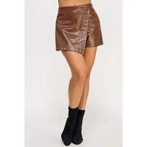 Rebel Chic Studded Faux Leather Skort  Brown