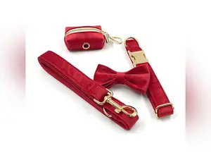 Red Velvet Pet Collar Leash set