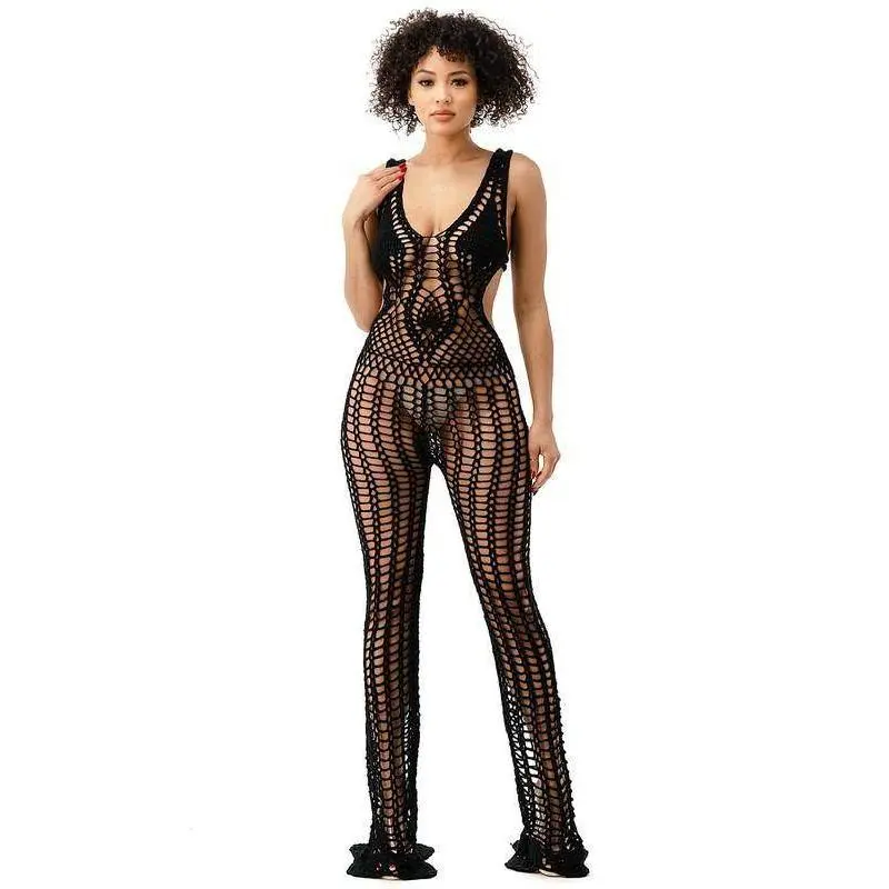 Crochet Jumpsuit in Black Sleeveless Womenswear