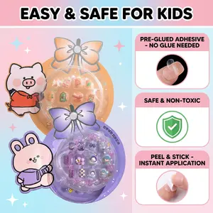 Non-toxic Children's Nail Polish Set Pre-glued Adhesive No Glue Needed Safe & Easy Application for Kids Over 3 Years Old Includes 6 Styles