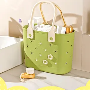 Floral Pattern Rubber Beach Tote Bag, Durable, Soft Handles, Suitable for Bath Essentials, Shopping, Camping - Reusable All-Purpose Personal Care Organizer, Suitable for Home and Travel
