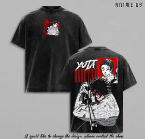 Jujutsu Kaisen 0 Yuta Okkotsu Vintage Washed Anime T-Shirt | Rika & Katana Graphic Tee | Oversized Streetwear Retro Shirt | Heavy Cotton Gift for JJK Movie Fans