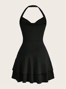 Women's Knitted Halter Dress, Slim Fit Mini Dress, Summer Party Dress