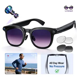 AI Smart Glasses with Camera, 8MP HD Camera Glasses for Men Women, 4K Video Recording, Voice Assistant, Real-Time Translation, Open-Ear Bluetooth Audio Sunglasses with Interchangeable Lenses