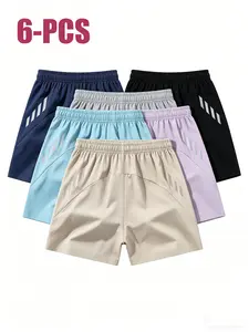 6-Pack Women’s Cooling Quick-Dry Sports Shorts — Lightweight, Breathable, High Stretch, Loose Fit with Reflective Stripes to Prevent Exposure; Ideal for Summer Running, Fitness, Daily Casual Wear, and Outdoor Activities; Multicolor Set