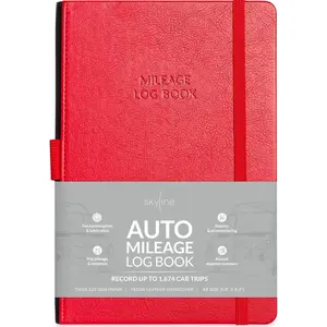 Mileage Log Book – Vehicle Logbook with Expense Tracker – Driving Logger Book for Tracking Car Mileage, Expenses, Gas Consumption & Lubrication – Hardcover, A5 Size, 5.8x8.3″ (Red)