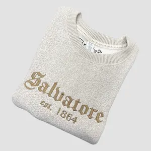 Salvatore: Embroidered Knit-Fleece Crewneck Sweater
