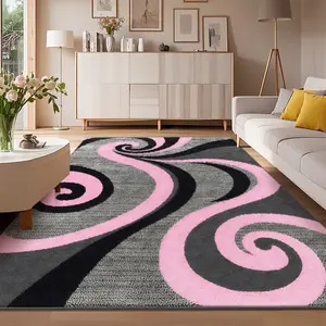 Soft Pink & Black Swirl Pattern Round Rug - Non-Slip, Washable, Multi-Size Carpet for Living Room, Bedroom, Room Decor with Local Delivery
