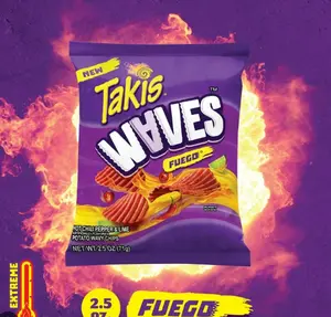 Takis Waves Fuego Potato Chips Hot Chili Pepper & Lime 2.5 Oz