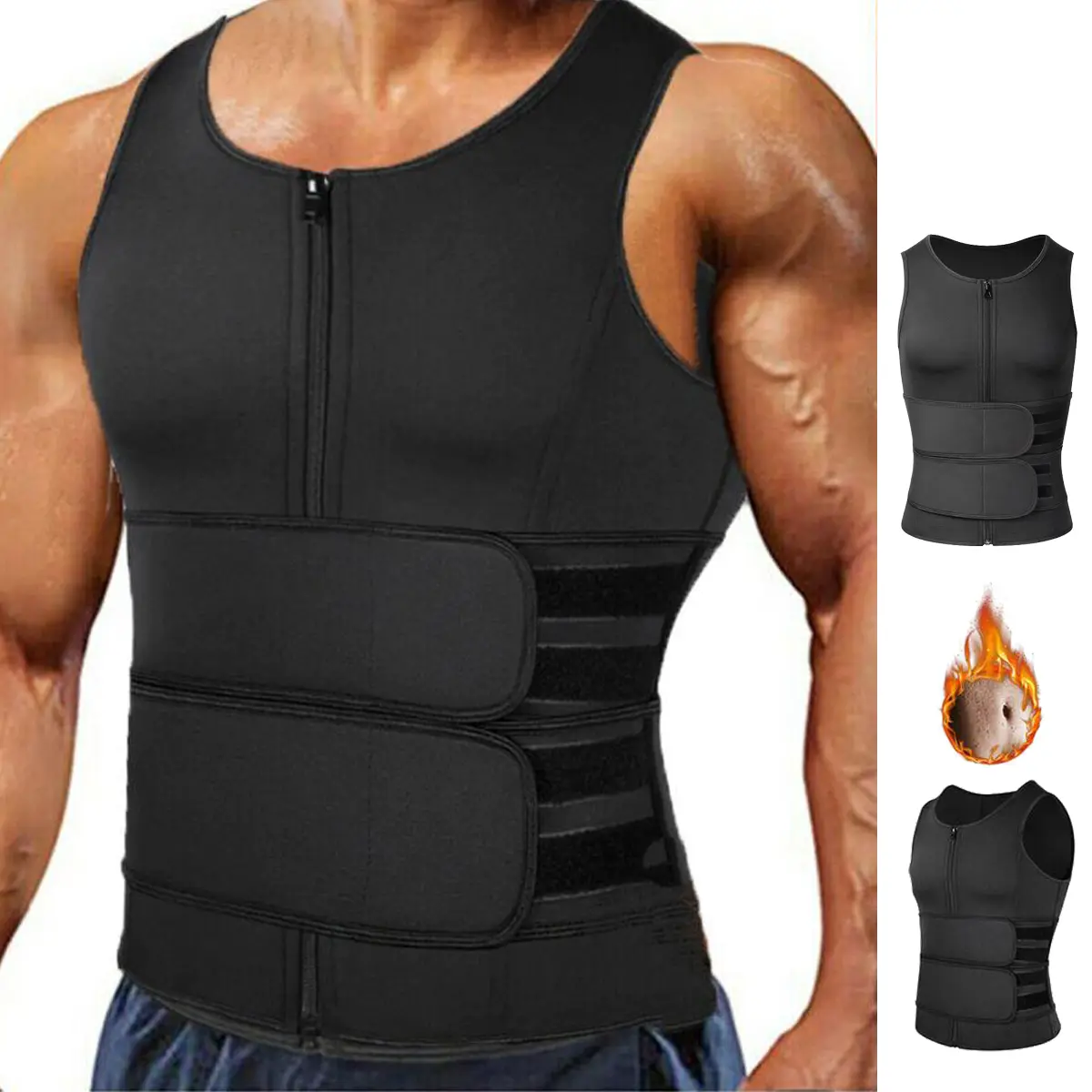 Menswear Sweat Sauna Waist Trainer Vest Sports Fitness Workout Tank Tops Body Shaper Shapewear Compression Soft Shaping Vest Adjustable Training Vest