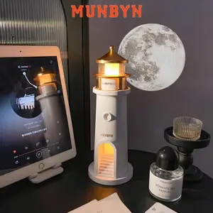 【Valentine’s Day Gifts – MUNBYN Moon Lamp Projector Night Light】Wireless Portable Moon Lighthouse Lamp with Remote Control, Moon Light Galaxy Projector Rechargeable LED Aesthetic Table Lamp for Kids, Children