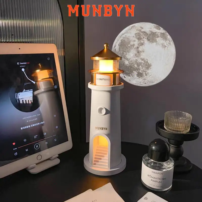 【MUNBYN Moonlight Projector Night Light】Wireless Portable Lighthouse Lamp with Remote Control, Rechargeable LED Accent Light with Unique Design, Indoor Quirky Gift & Unique Decor, Novelty Lighting for Kids' Space-Themed Rooms