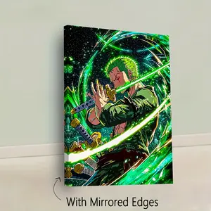 1pc Anime Zoro Sword Fighting Framed Canvas Art - Dynamic Action Pose with Effects, Japanese Manga Wall Decor - Ready-to-Hang Framed Painting for Home, Office, Cafe - Perfect Gift for Anime Fans & Japanese Animation Lovers, Anime Wall Art, Office Art