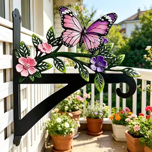 Rustic Metal Hanging Bracket, Monarch Butterfly Floral Wall Hook with Screws, Multi-Purpose Hanger for Planter Lantern Bird Feeder, Farmhouse Decor, Mother's Day Gift