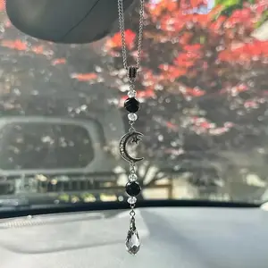 Car Rearview Mirror Hanging Decoration, Crystal Obsidian Bead Car Interior Decoration, Bohemian Car Rearview Mirror Hanger, Universal Girly Car Accessories
