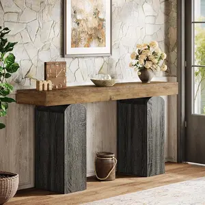 Tribesigns 63" Entryway Table With Arched Legs, Farmhouse Sofa Console, For Living Room & Hallway, In Vintage Brown & Grey